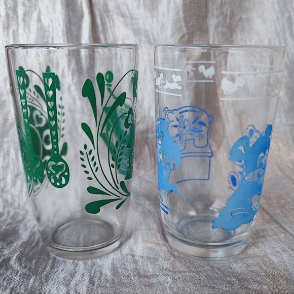 5 Swanky Swig Vintage Juice Glasses Jelly Jars Green Blue Yellow - Picture 3 of 9